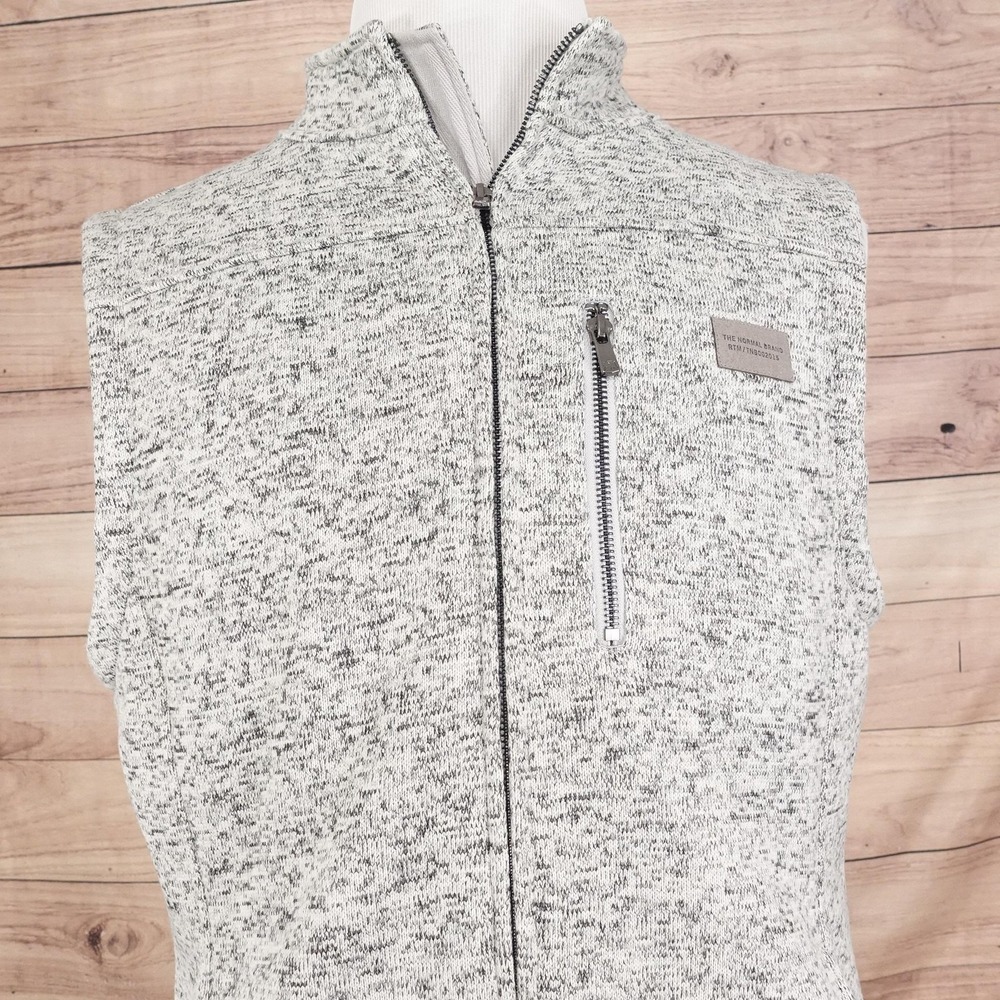 The Normal Brand Sweater Vest Mens L Gray Mock Neck Full Zip Pockets Fleece